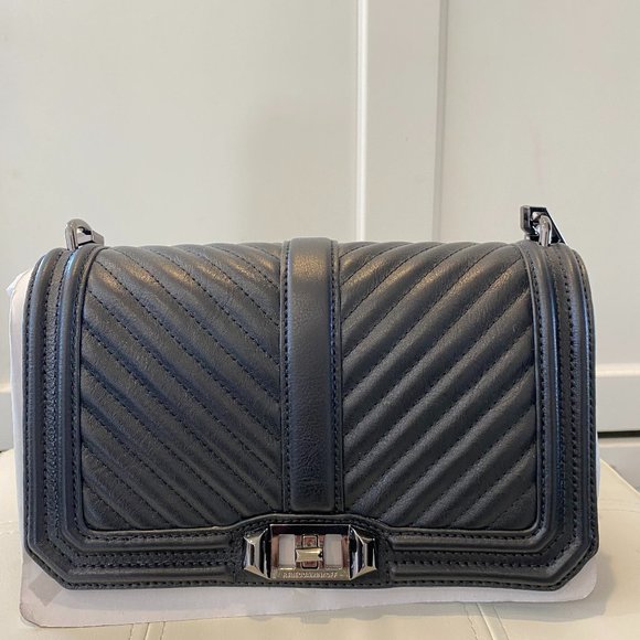 Rebecca Minkoff Chevron Quilted Love Crossbody - Black - Picture 1 of 13
